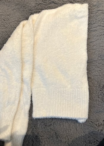 Beyaz (ekru) pofuduk V Yakalı Örgü Kadın Hırka - Görsel 5