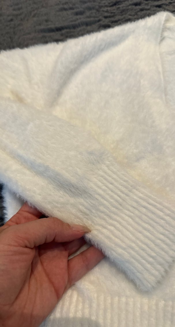 Beyaz (ekru) pofuduk V Yakalı Örgü Kadın Hırka - Görsel 2