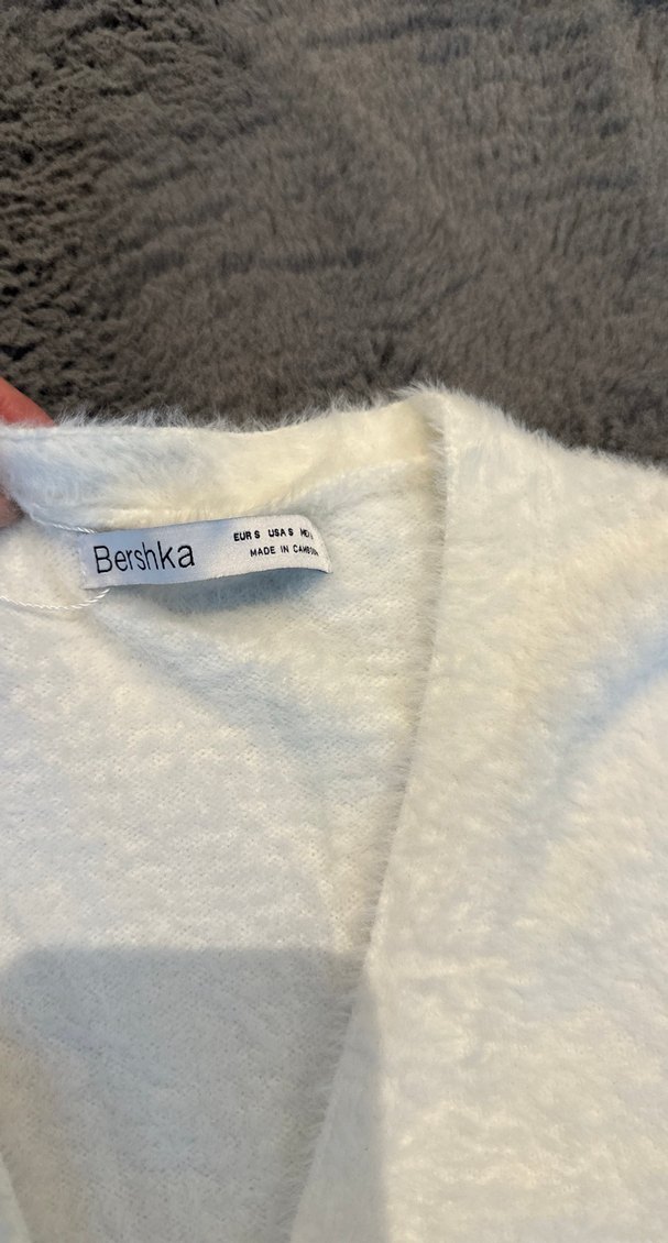 Beyaz (ekru) pofuduk V Yakalı Örgü Kadın Hırka - Görsel 4