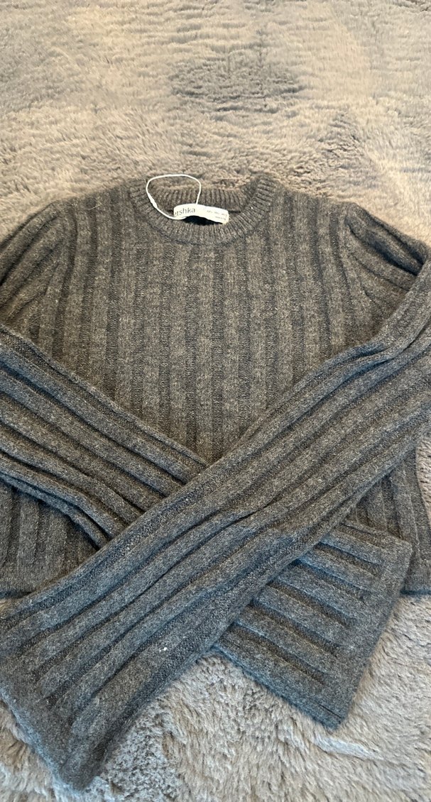 Gri Fitilli Kadın Triko Kazak - Görsel 3