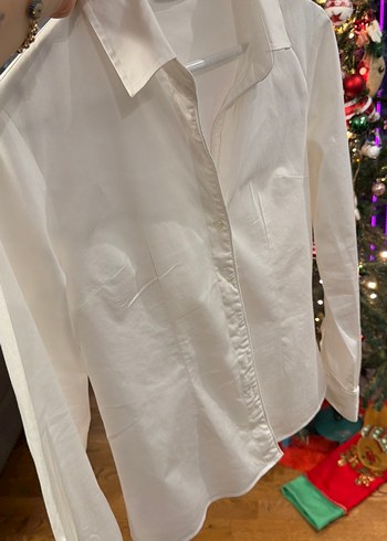 Düğmeli ekru Pamuklu Gömlek - Görsel 3