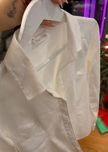 Düğmeli ekru Pamuklu Gömlek - Görsel 5