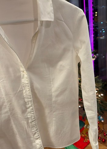 Düğmeli ekru Pamuklu Gömlek - Görsel 2