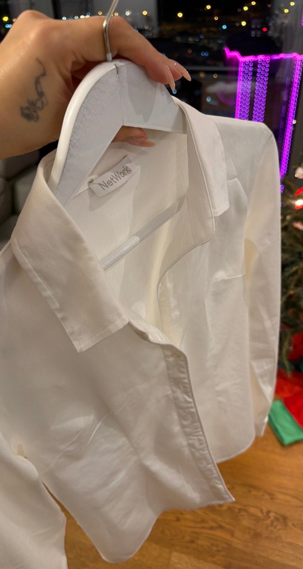 Düğmeli ekru Pamuklu Gömlek - Görsel 5