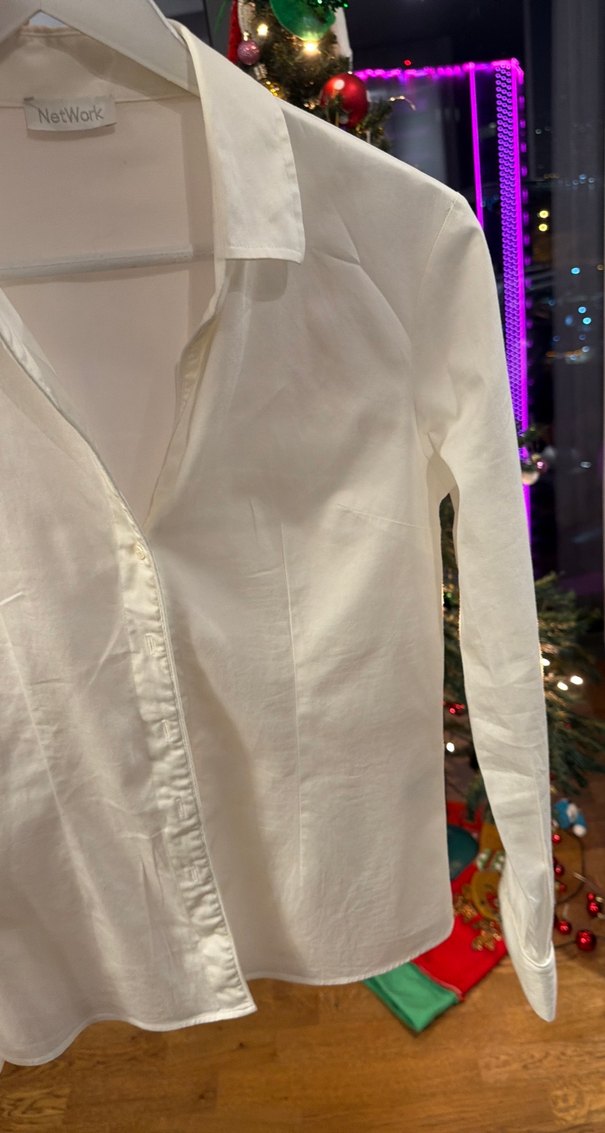 Düğmeli ekru Pamuklu Gömlek - Görsel 2