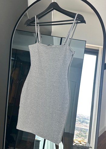 Zara Gri Straplez Midi Kadın Elbise