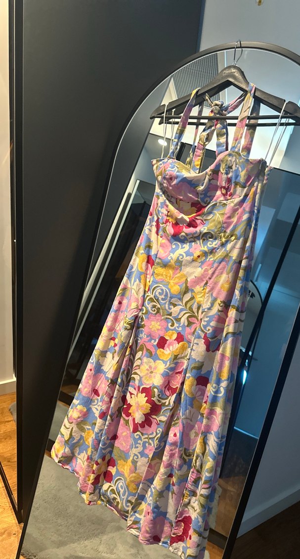 Çiçek Desenli Straplez Uzun Kadın Elbise - Görsel 4