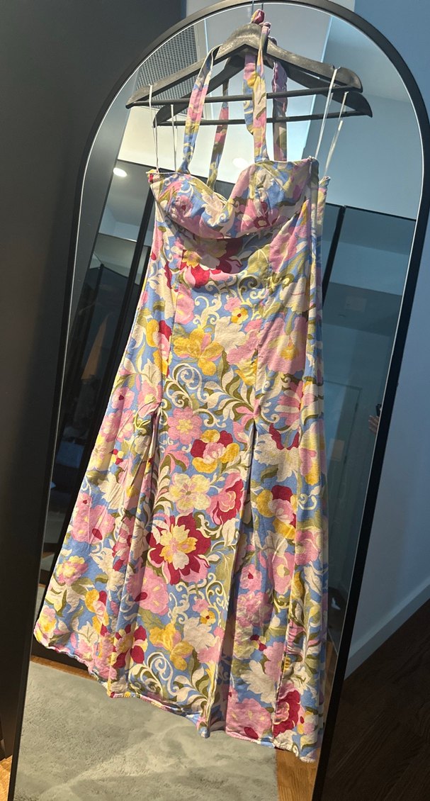 Çiçek Desenli Straplez Uzun Kadın Elbise - Görsel 3