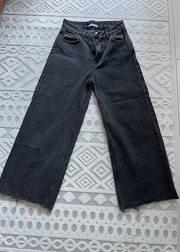 Gri Loose Fit Midi Kadın Bol Denim Pantolon