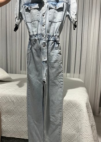 s Beden mavi Renk mavi kadın kot kısa kollu düğmeli tulum