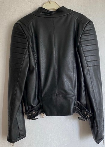 m Beden siyah Renk Siyah Deri Biker Ceket, Fermuarlı, İnce Kesim