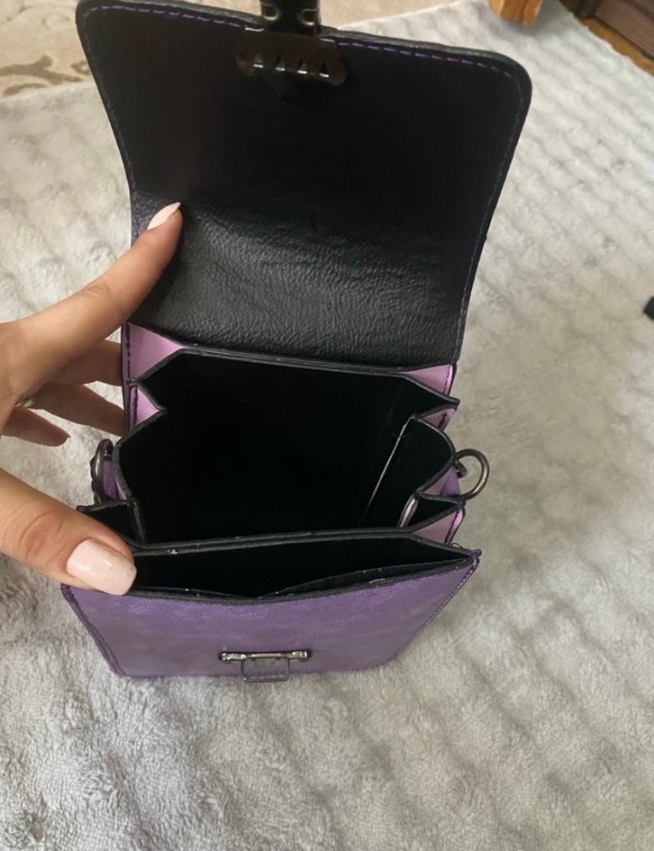 Mor Süet Tokalı Kadın Çantası - Görsel 3