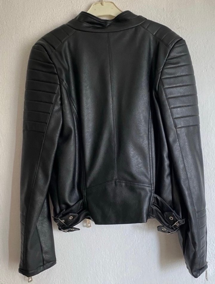 Siyah Deri Biker Ceket - Görsel 3