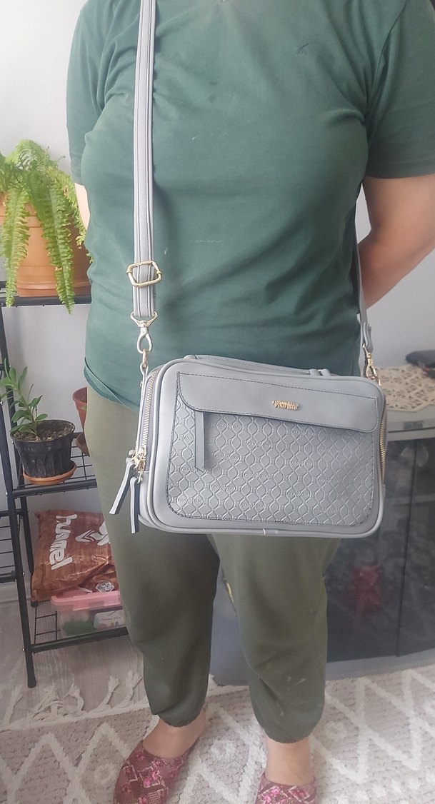 Gri Deri Kadın Çanta - Modern Klasik - Görsel 5