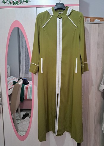 Kadın ceviz yeşili  Uzun Fermuarlı ince Kaban - Görsel 4