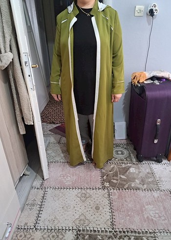 Kadın ceviz yeşili  Uzun Fermuarlı ince Kaban - Görsel 3
