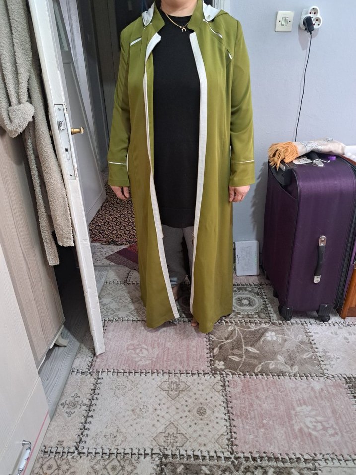 Kadın ceviz yeşili  Uzun Fermuarlı ince Kaban - Görsel 3