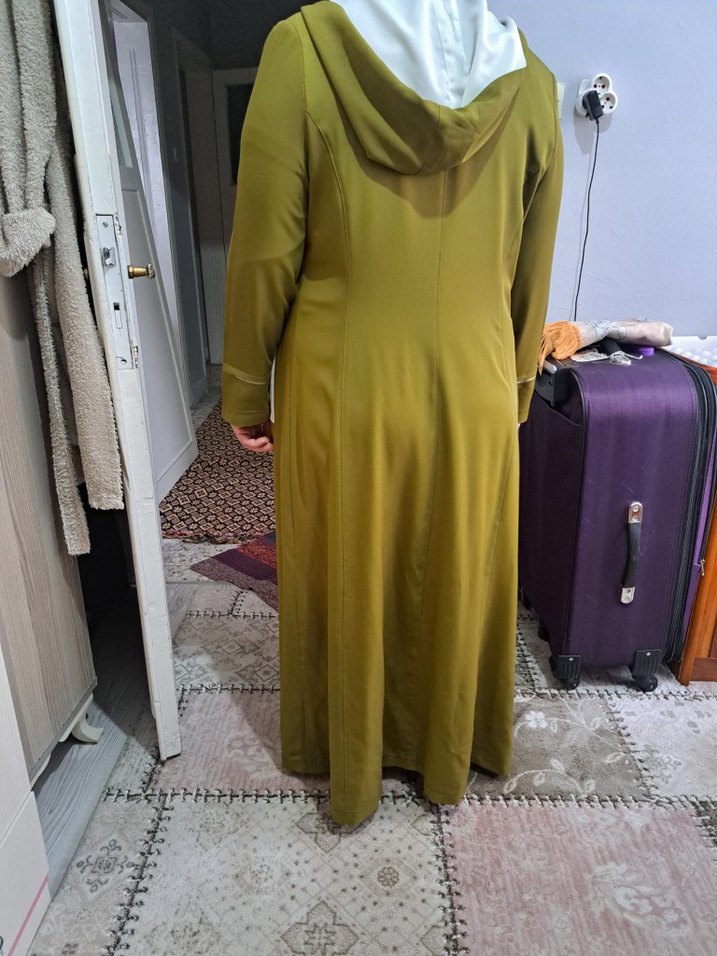 Kadın ceviz yeşili  Uzun Fermuarlı ince Kaban - Görsel 5