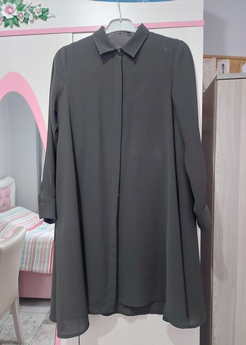 haki yeşil  kumaş gömlek tesettür - Görsel 2