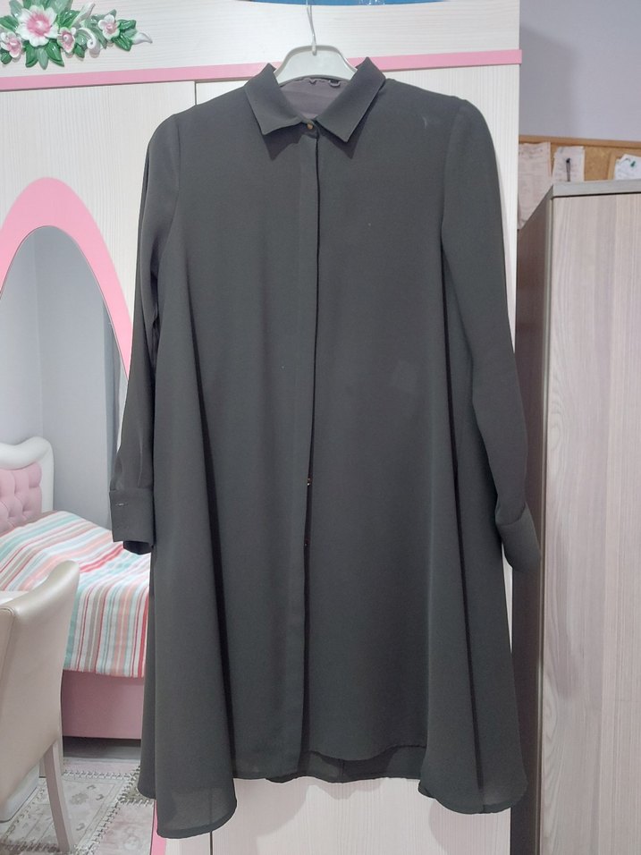 haki yeşil  kumaş gömlek tesettür - Görsel 2