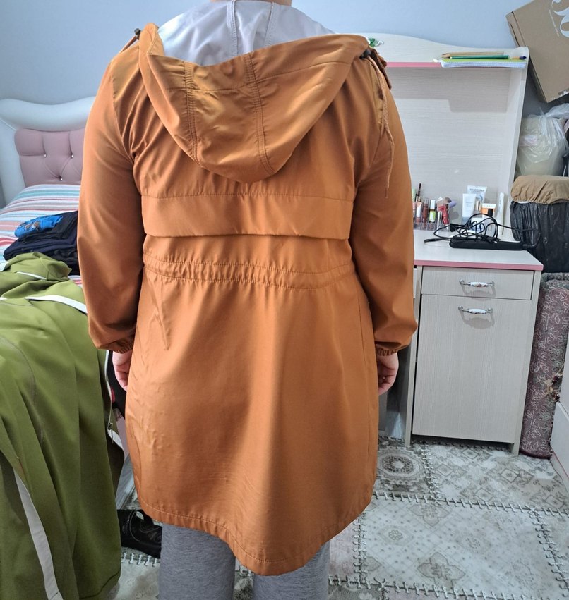 Kadın Kahverengi Kapüşonlu Uzun Ceket - Görsel 2