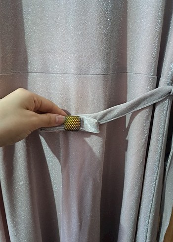 toz pembe Uzun Kollu Piliseli Kadın Elbise - Görsel 2