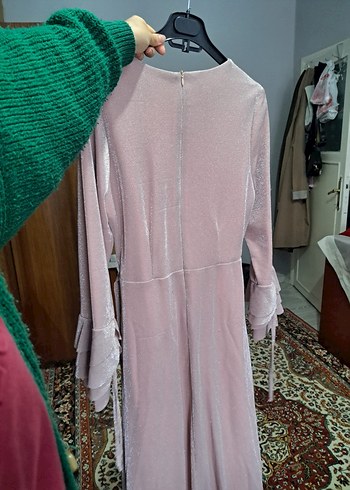 toz pembe Uzun Kollu Piliseli Kadın Elbise - Görsel 5