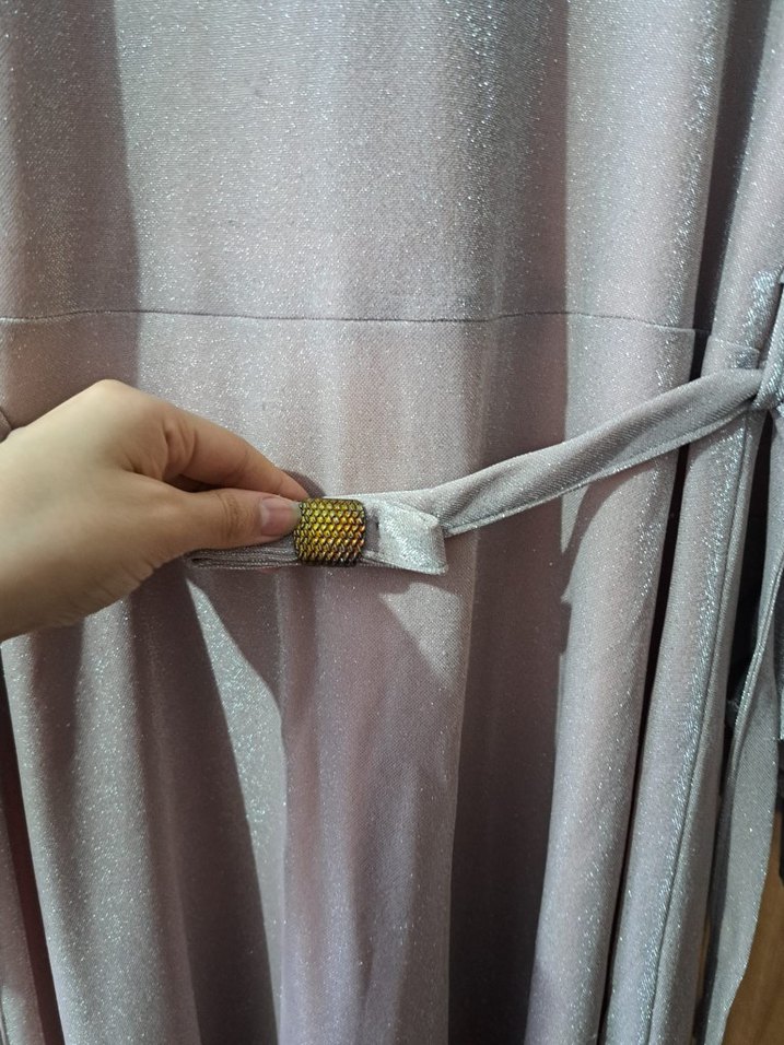 toz pembe Uzun Kollu Piliseli Kadın Elbise - Görsel 2