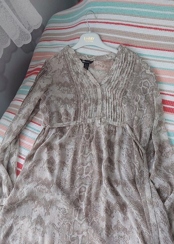 Bej Yılan Desenli Bohem Kadın Bluz - Görsel 8