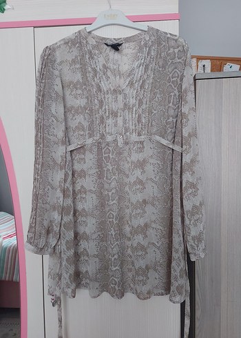 Bej Yılan Desenli Bohem Kadın Bluz - Görsel 2