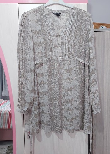 Bej Yılan Desenli Bohem Kadın Bluz - Görsel 6