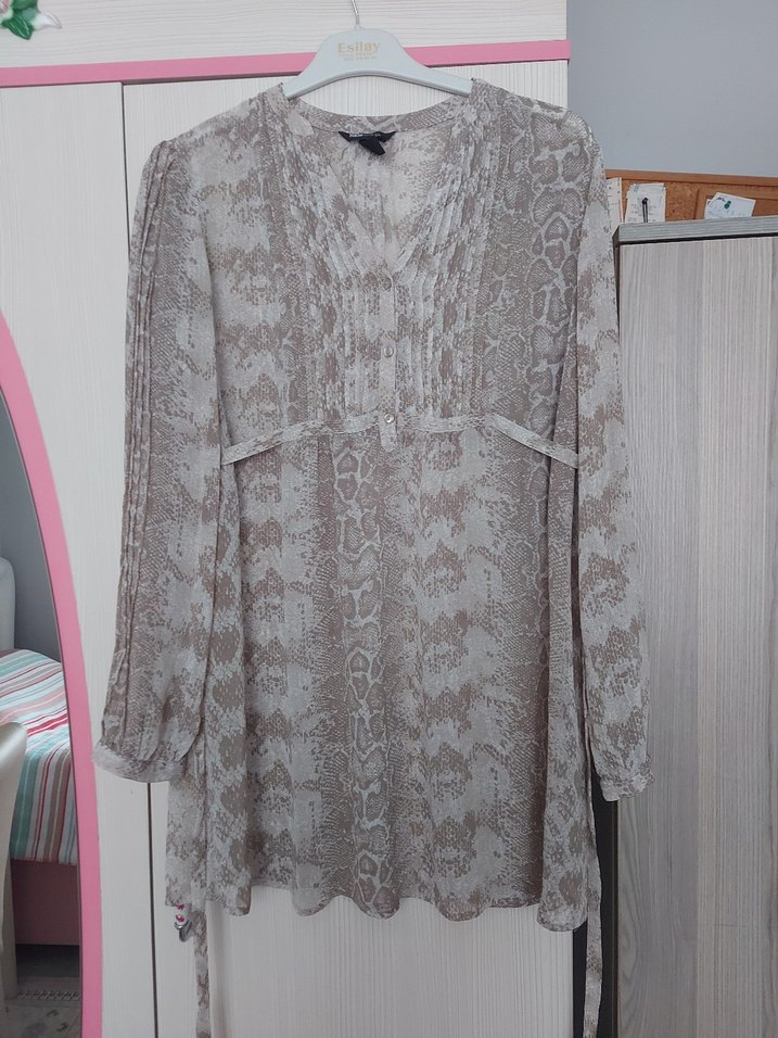 Bej Yılan Desenli Bohem Kadın Bluz - Görsel 2