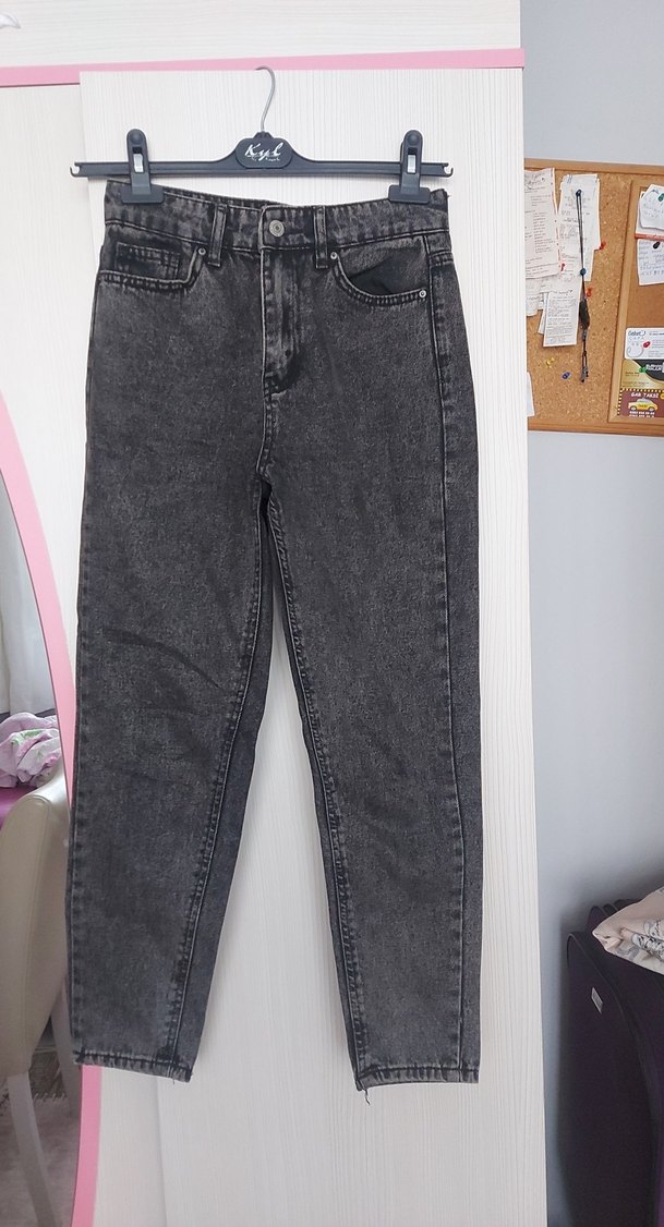 Gri taşlaşmış desen mom  Kadın Jean - Görsel 4