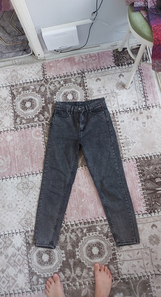 Gri taşlaşmış desen mom  Kadın Jean - Görsel 2