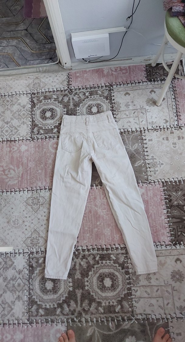 Beyaz  Fit Pamuklu Kot Pantolon - Görsel 3