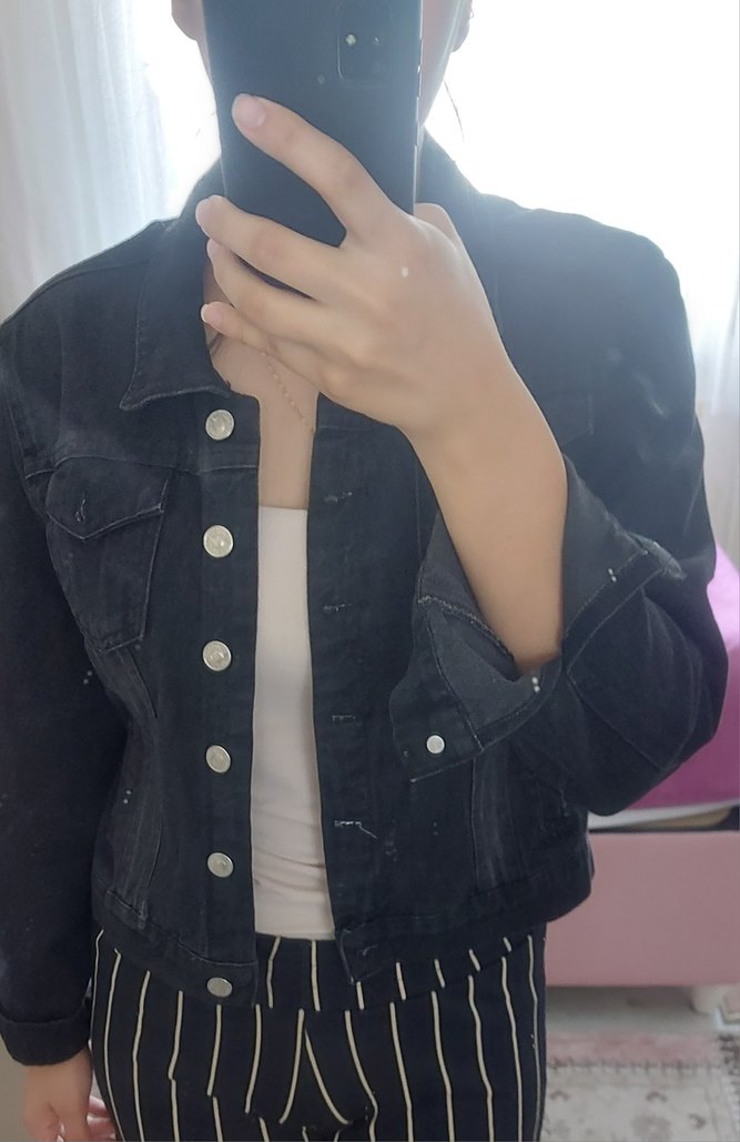 Siyah Düğmeli dar kesim Kadın Denim Ceket - Görsel 2