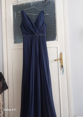 Lacivert Pilili Uzun Abiye Elbise - Görsel 8