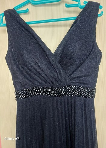 Lacivert Pilili Uzun Abiye Elbise - Görsel 5