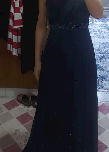 Lacivert Pilili Uzun Abiye Elbise - Görsel 9