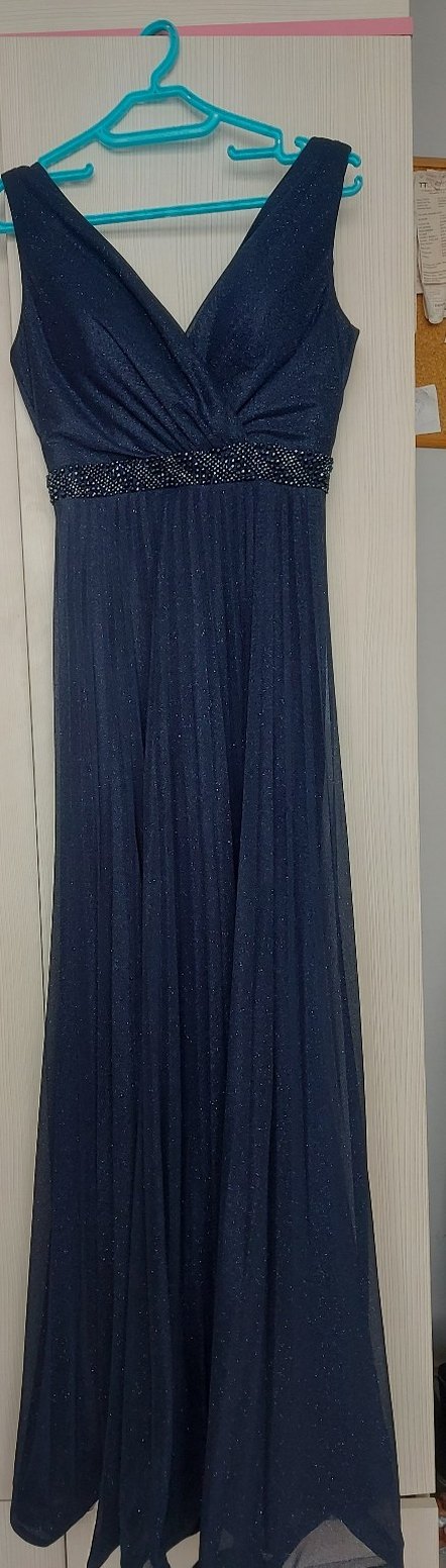 Lacivert Pilili Uzun Abiye Elbise - Görsel 2