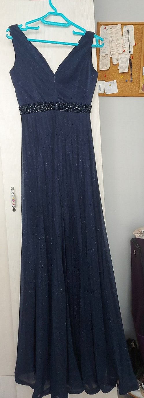 Lacivert Pilili Uzun Abiye Elbise - Görsel 4