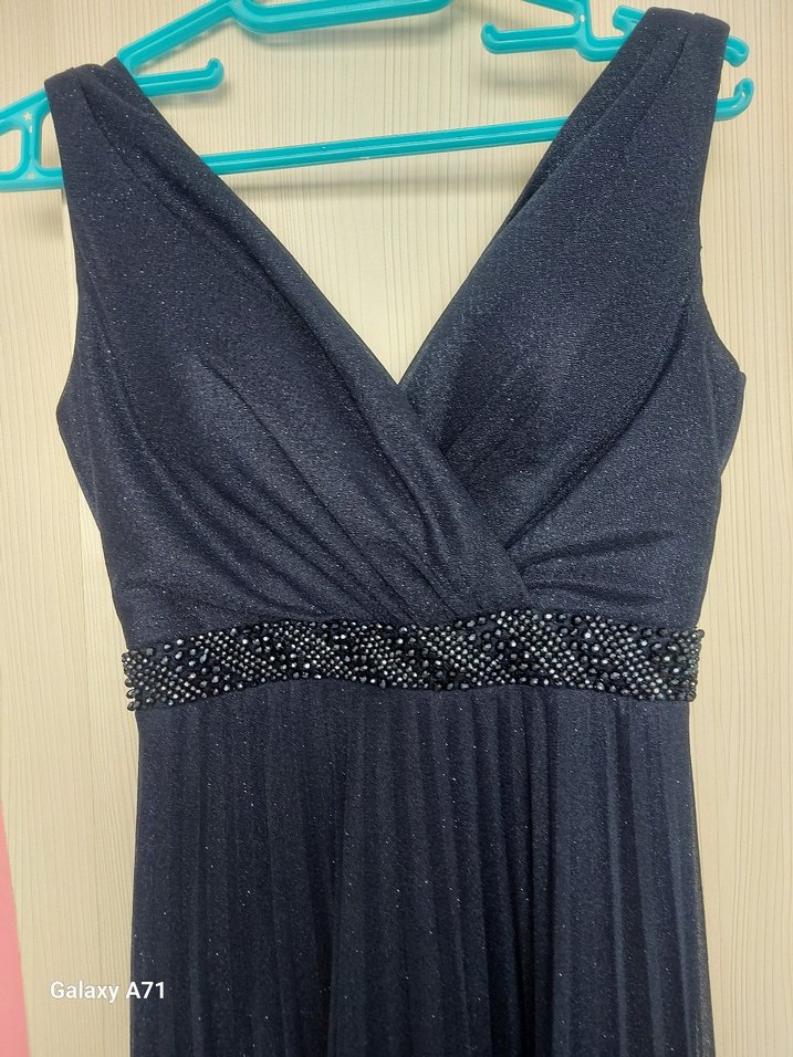 Lacivert Pilili Uzun Abiye Elbise - Görsel 5