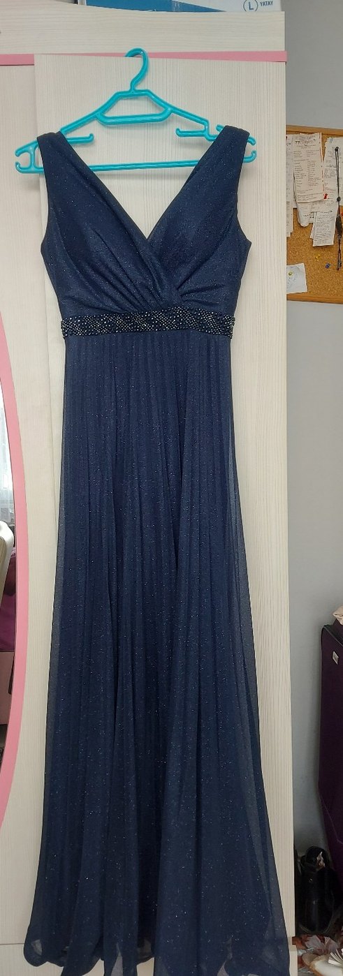 Lacivert Pilili Uzun Abiye Elbise - Görsel 3