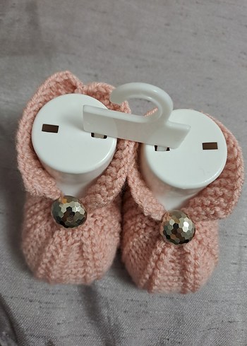 Pembe Örgü Kız Bebek Patik