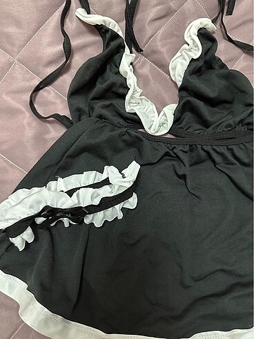 s Beden siyah Renk Fantezi temizlikçi iç giyim bralet etek babydoll