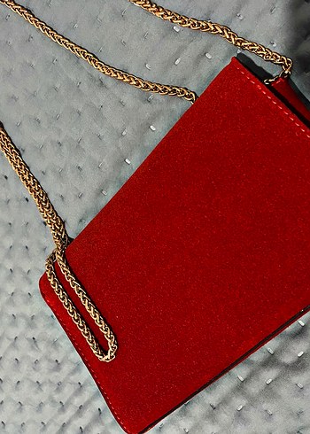 Beden YsL Kırmızı Süet Zincir Detaylı Kadın Çanta