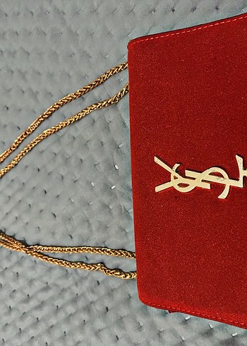 YsL Kırmızı Süet Zincir Detaylı Kadın Çanta