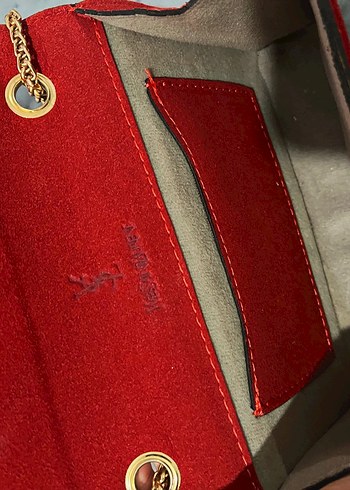 Beden kırmızı Renk YsL Kırmızı Süet Zincir Detaylı Kadın Çanta
