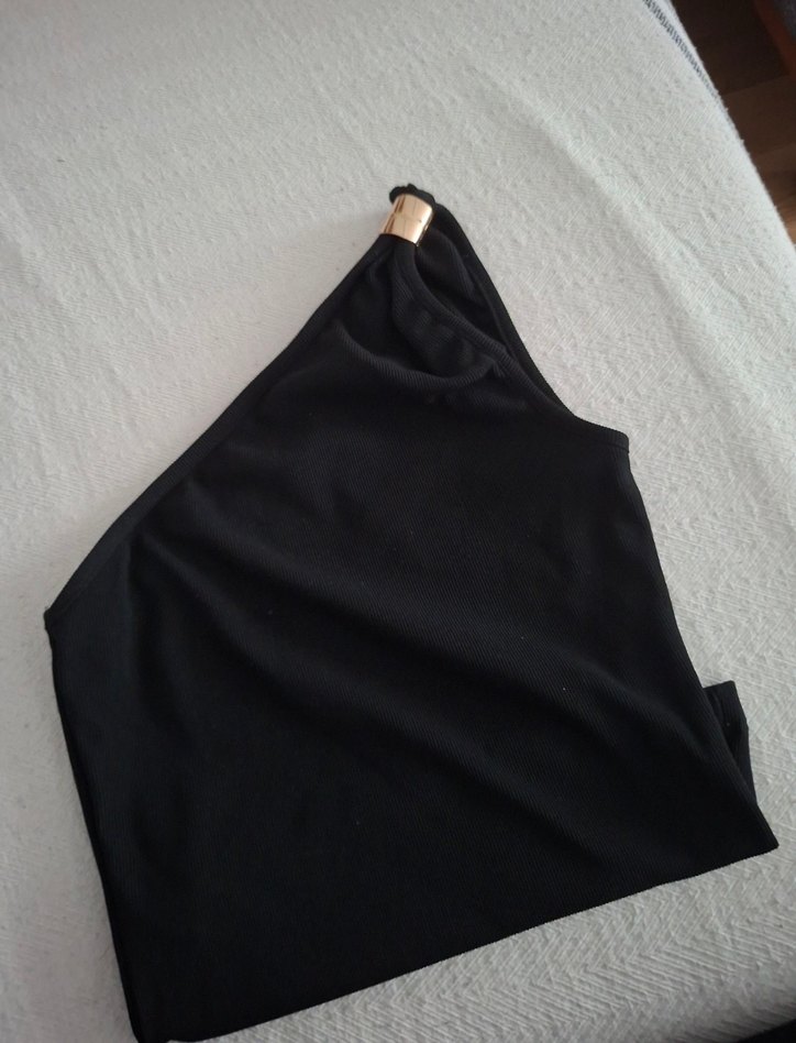 Yılan Desenli Siyah Mini Straplez Bluz - Görsel 2