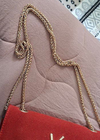 YSL Kırmızı Zincir Detaylı Süet Kadın Çanta - Görsel 7